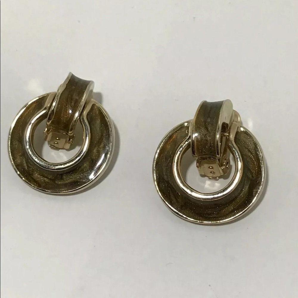 Vintage Clip On Earrings Door Knockers Enamel